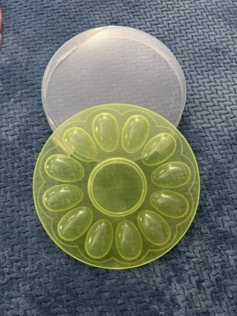 Round Pastel Green Deviled Egg Carrier with Locking Lid – Holds 12 Eggs